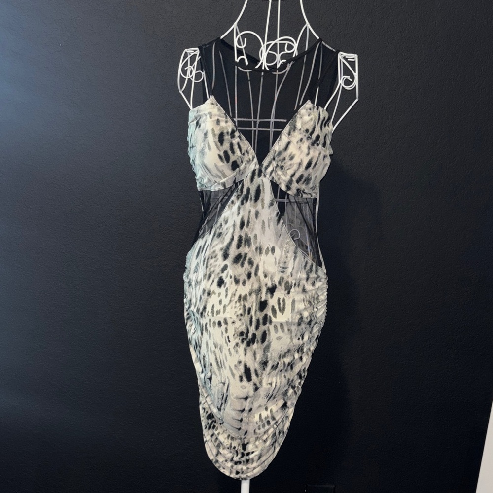 Arden B Black and White Sheer Animal Print Slip